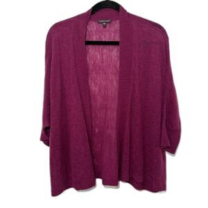 Eileen Fisher Merino Wool Dolman Sleeve Cropped Open Front Cardigan - Wine L